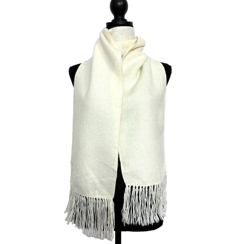 Camargo Alpaca Scarf Ivory Fringe Peru Soft Winter Wrap Unisex